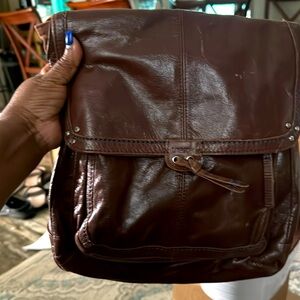Brown leather backpack